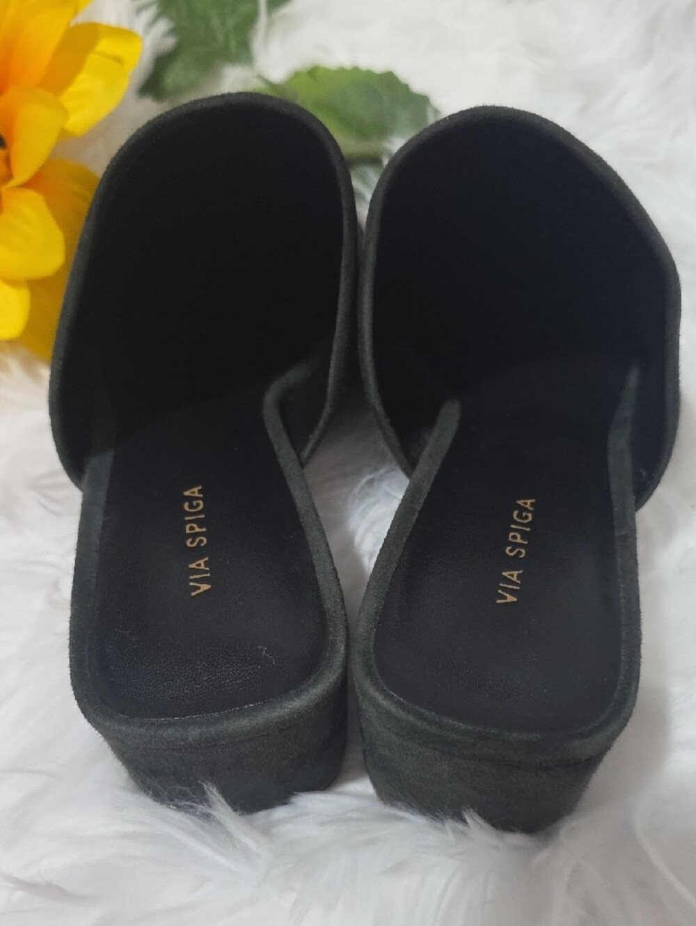 Via Spiga Dark Gray Suede Block Heel Mules - Picture 8 of 9